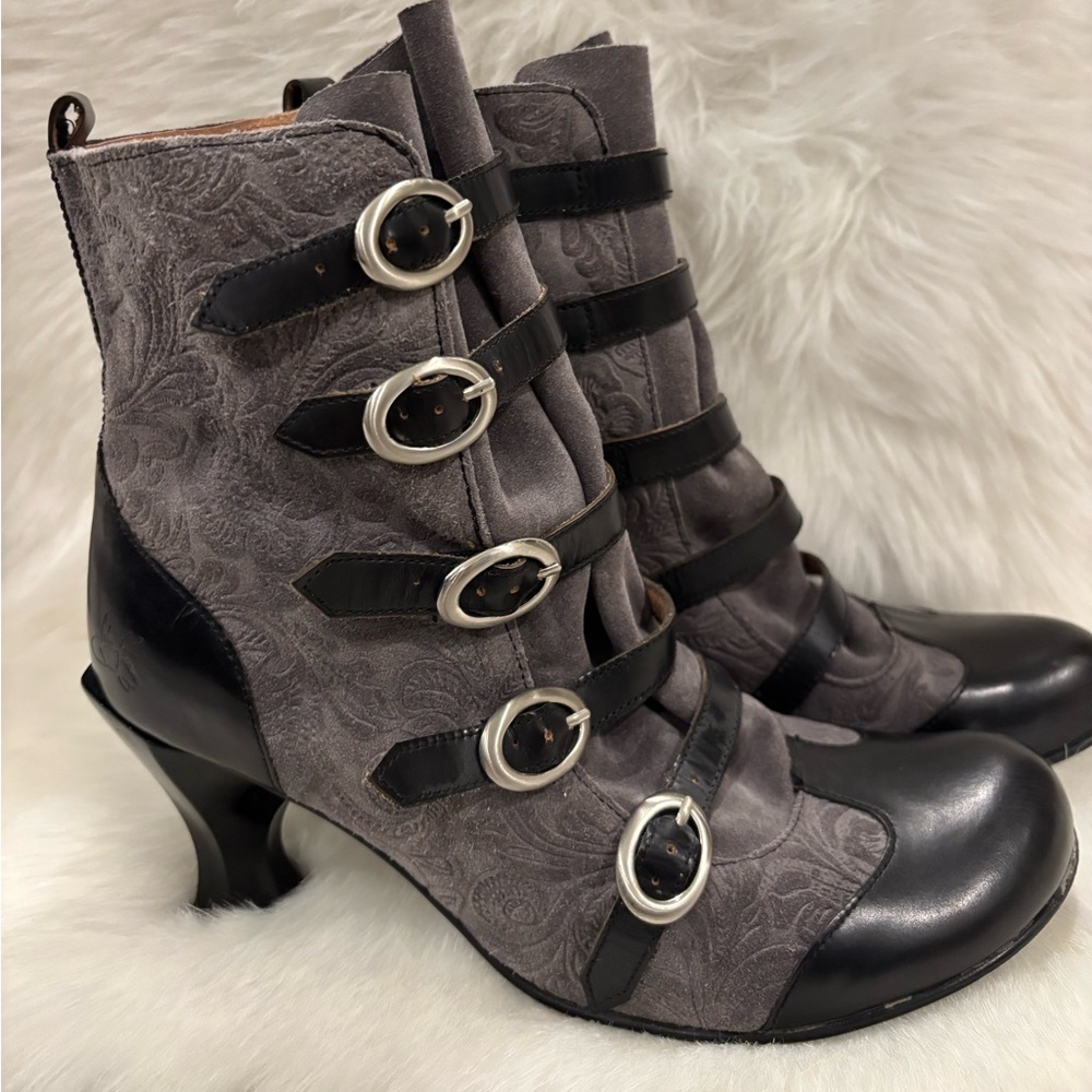 John Fluevog Gray and Black Heeled Boots